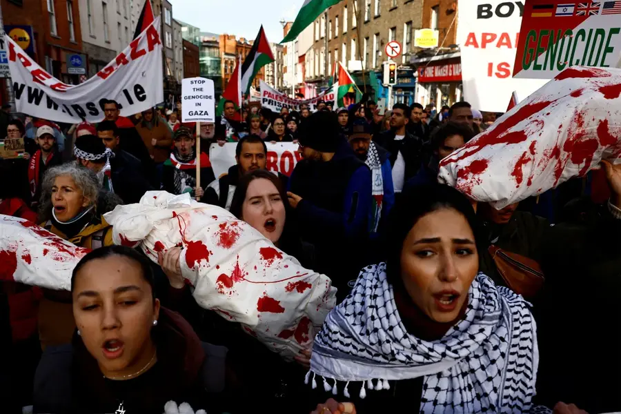 Amid the Israel-Gaza war, demonstrators march in solidarity with Palestinians in Dublin, Ireland, on November 11. [Clodagh Kilcoyne/Reuters]
