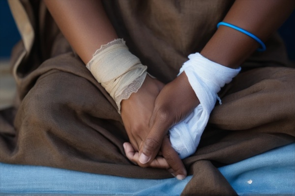 A Palestinian detainee shows injuries to his hands after being released by the Israeli army